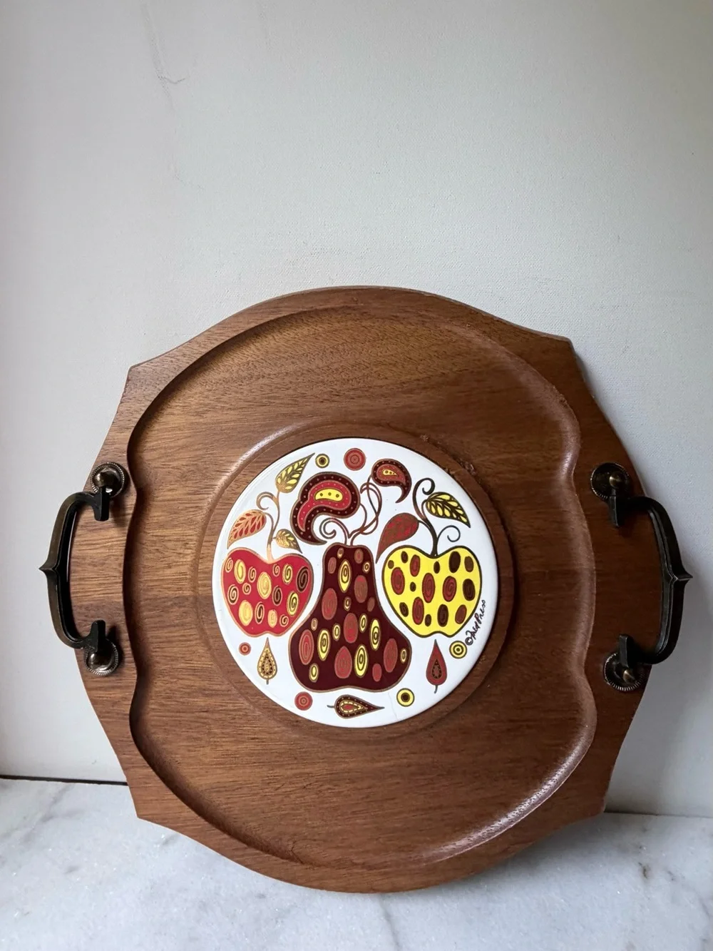 vintage Fred Press mid-century modern wooden serving tray and cheese board